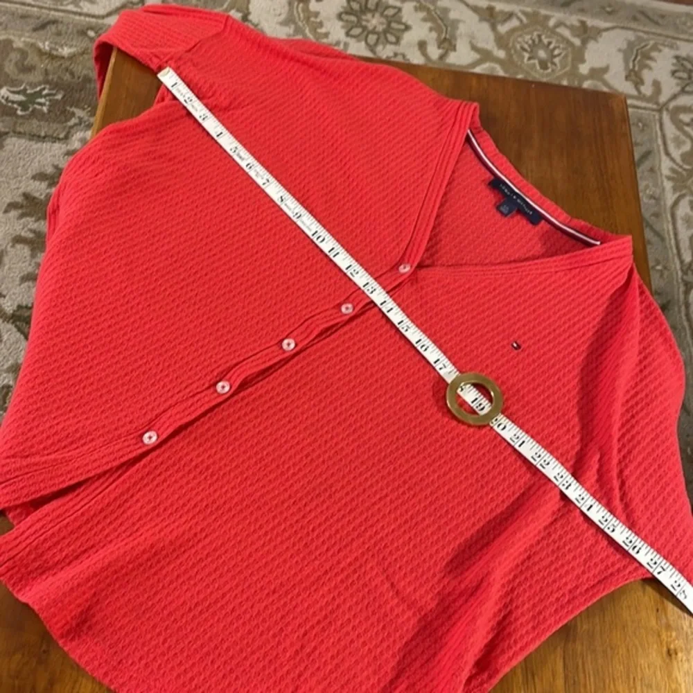 Tommy Hilfiger coral red, waffle knit drop shoulder cardigan - Picture 6 of 7